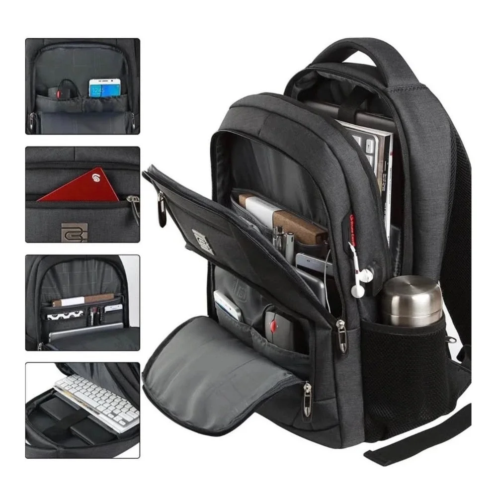 Bruno Cavalli Mens Laptop Backpack Black USB Charging Port Travel Business Bag